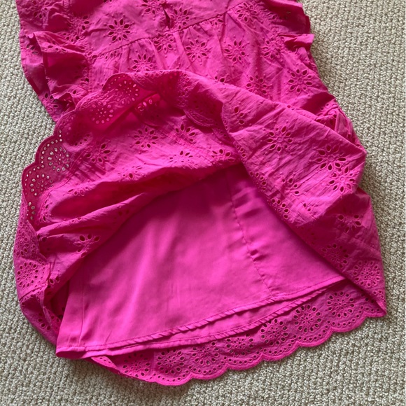 Entro Hot Pink Perforated Frilled Short Sleeve Blouse Size Small 100% Cotton EUC - Picture 13 of 14